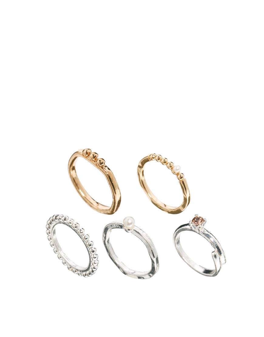 Asos Pretty Mix Mid Finger Ring Pack in Silver (Multi) | Lyst