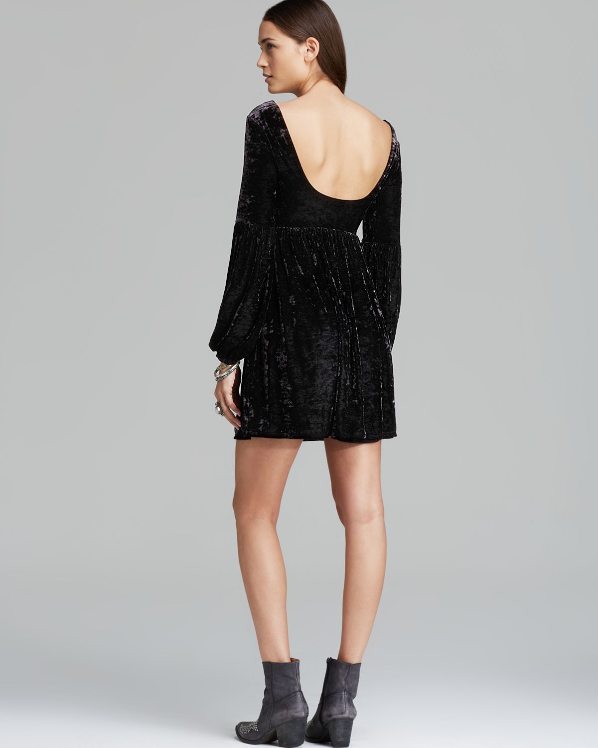 free people black dress stretch velvet solid oh so easy babydoll product 2 13307652 570021091