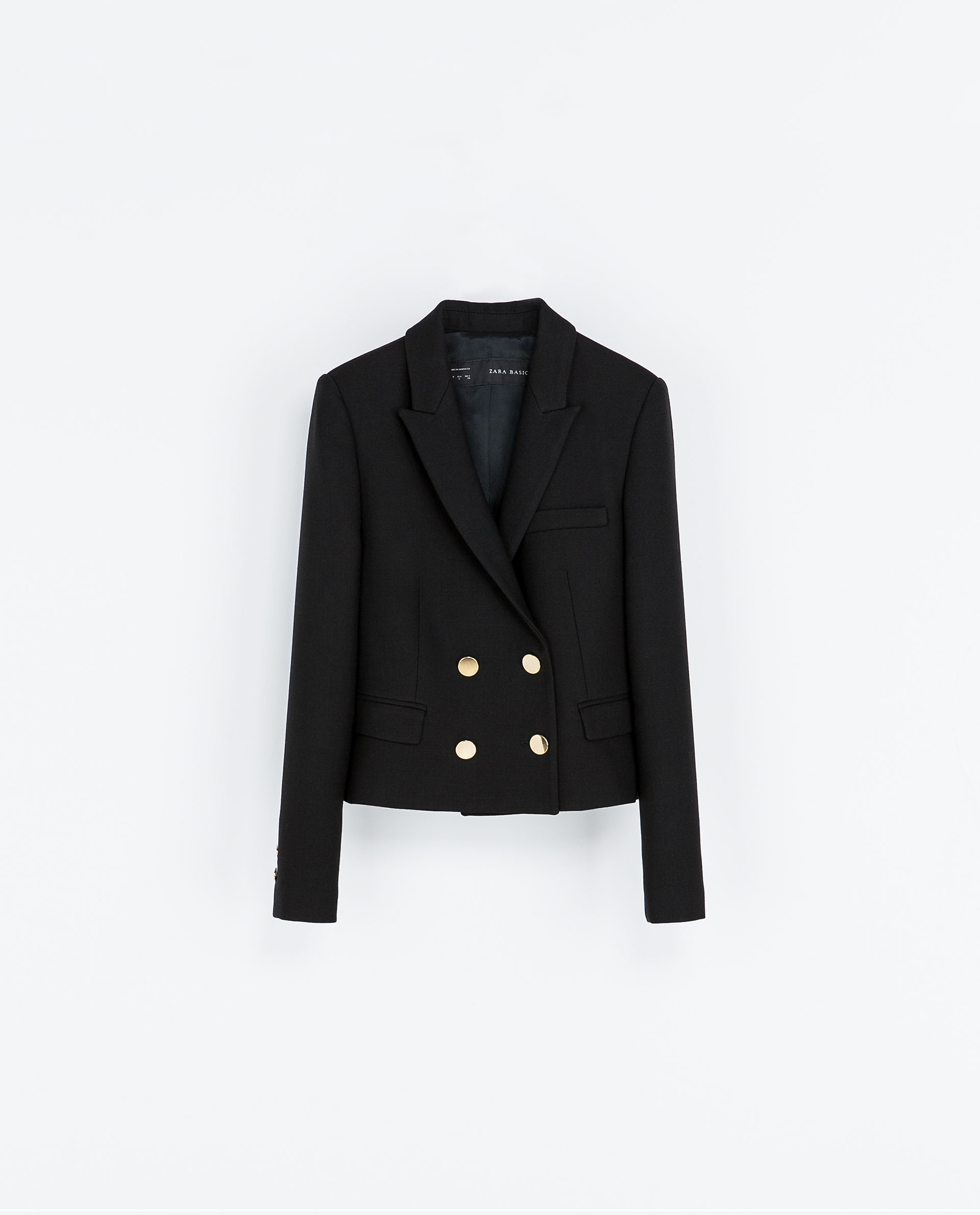 Zara Short Blazer with Gold Coloured Buttons in Black Lyst