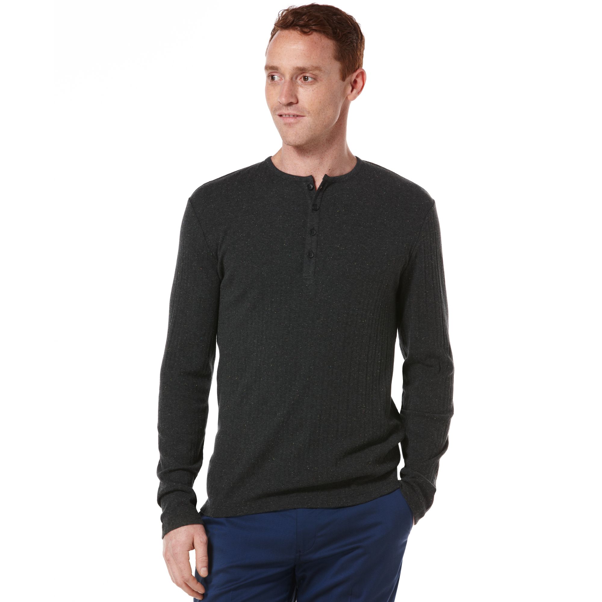 Perry ellis Long Sleeve Solid Henley in Gray for Men | Lyst
