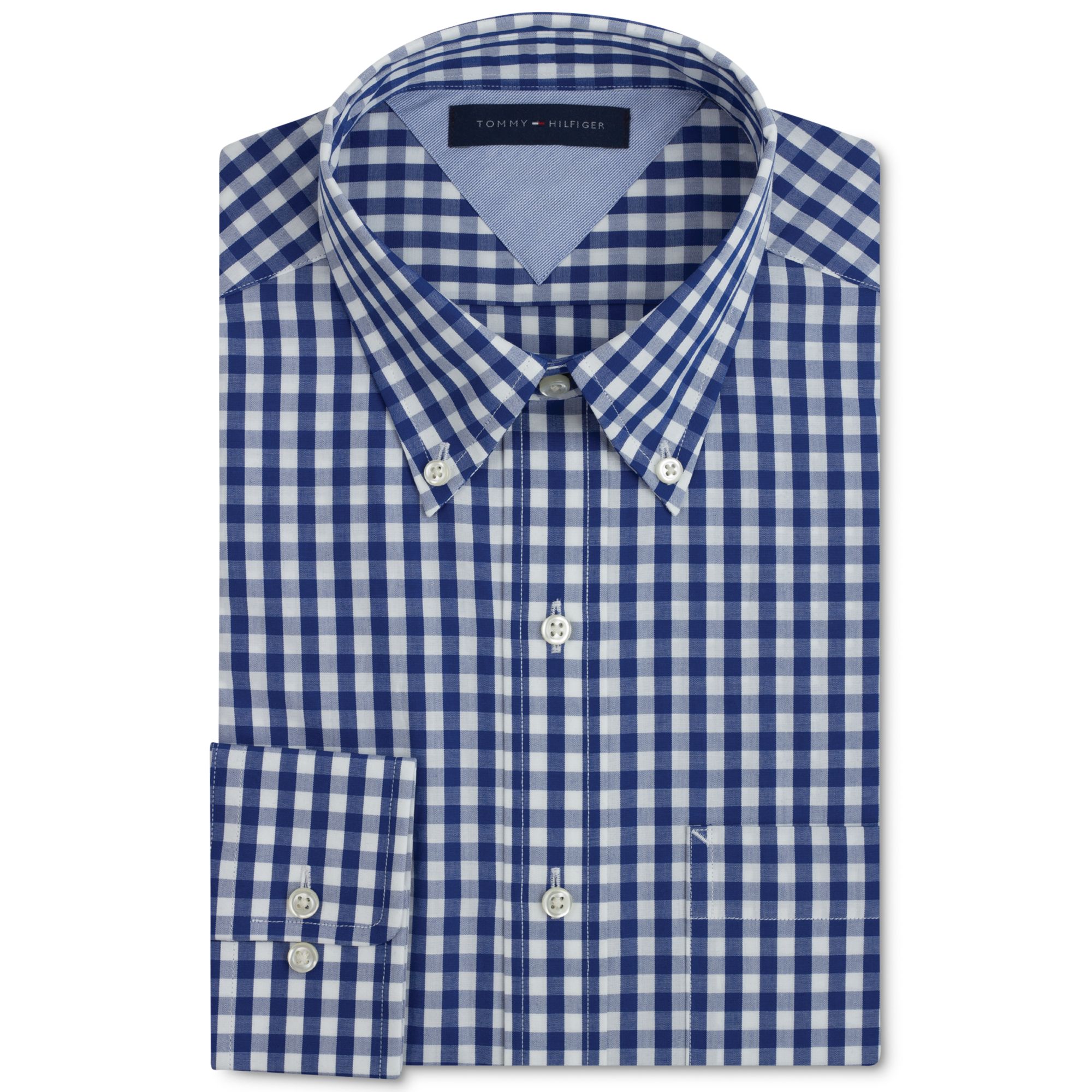 Lyst - Tommy Hilfiger Blue and White Wide Box Check Long Sleeved Shirt ...