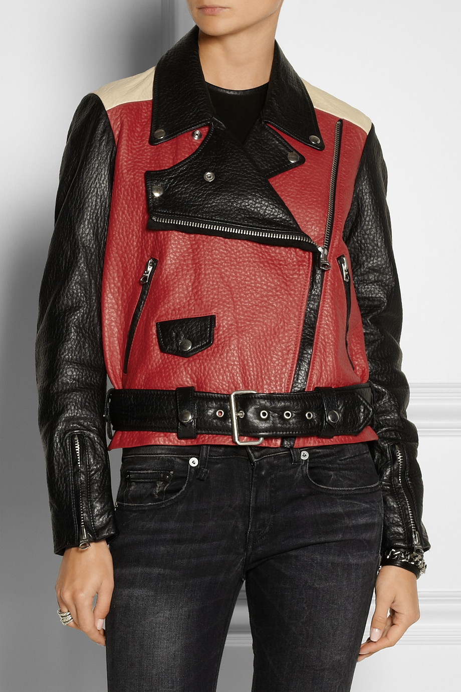 Lyst Acne Studios Merci Colorblock Textured Leather Biker Jacket Gallery