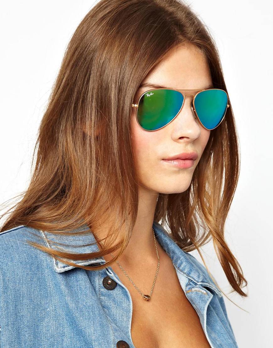 Lyst - Asos Rayban Green Mirrored Aviator Sunglasses in Blue