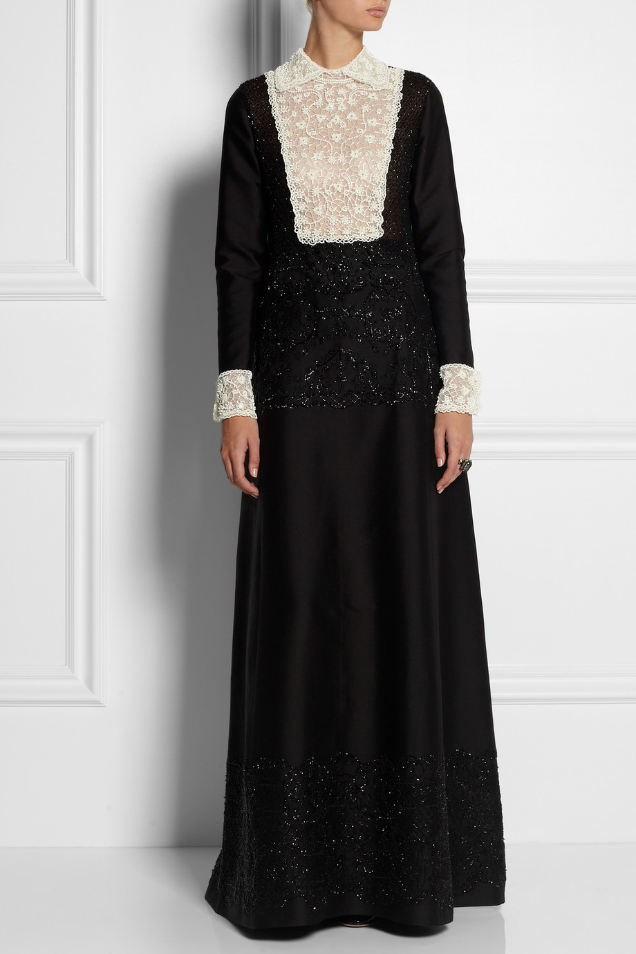 Lyst - Valentino Beaded Cotton and Silkblend Gown in Black