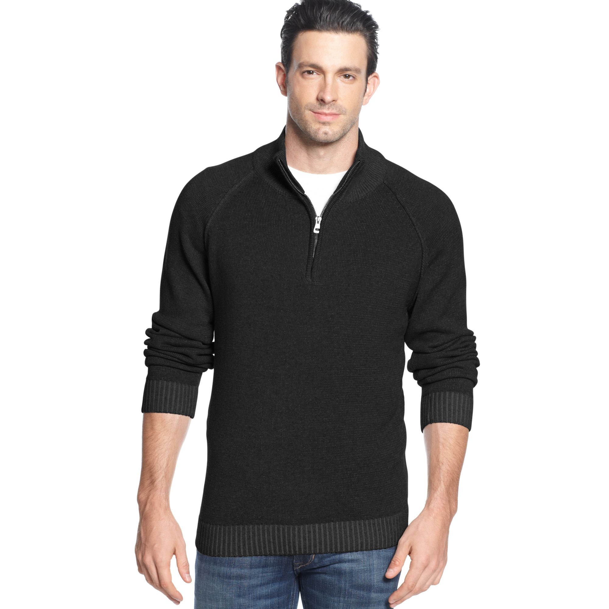 Weatherproof Quarter Zip Mock Neck Cotton Pullover in Black for Men | Lyst