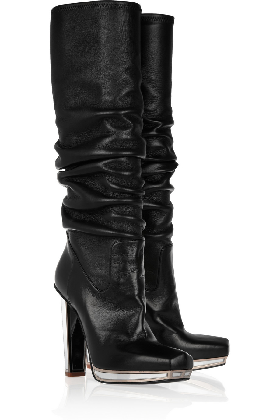 Lyst - Saint Laurent Mirrored-Heel Stretch-Leather Knee Boots in Black
