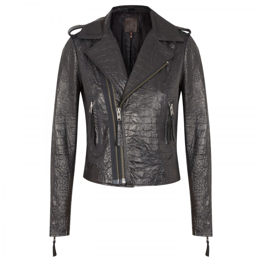 Joie Ailey Embossed Leather Jacket in Black | Lyst