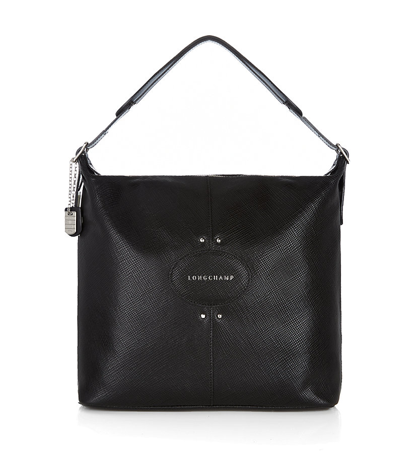Longchamp Quadri Leather Hobo Bag in Black (silver) | Lyst