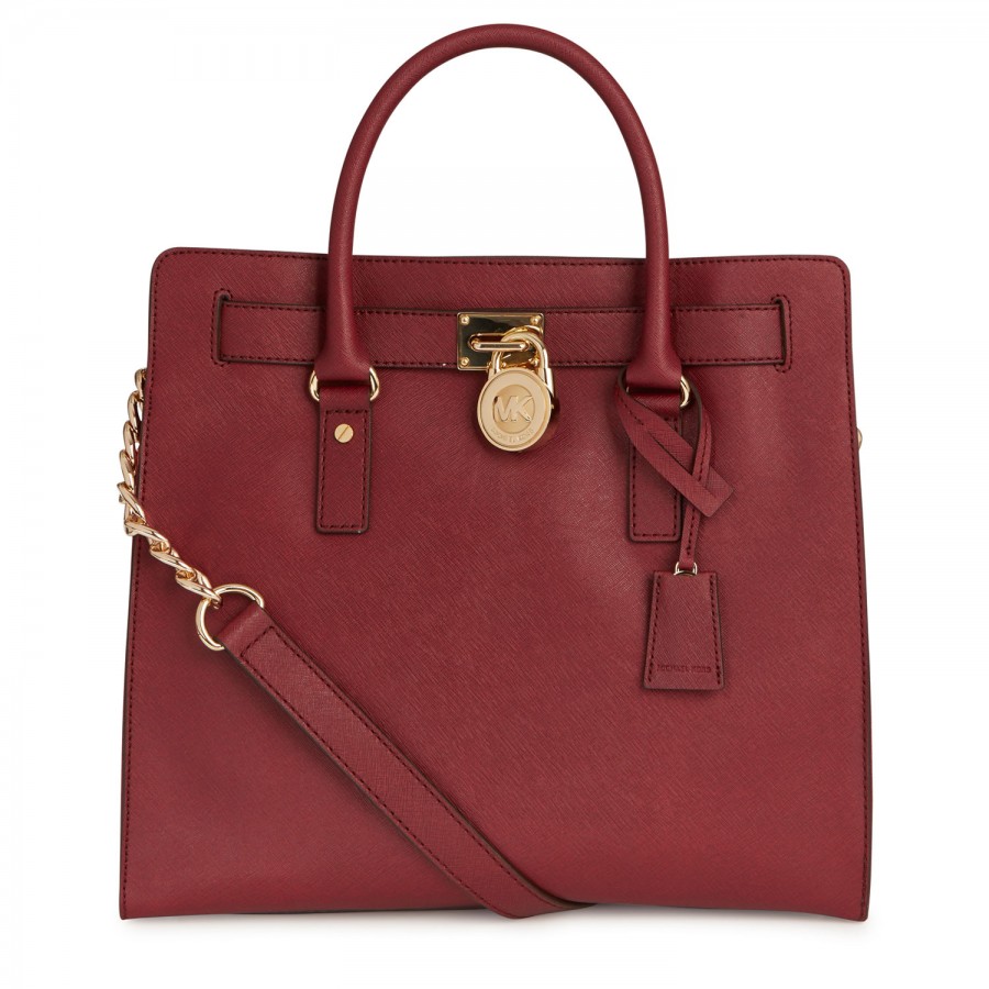 Michael kors Hamilton Saffiano Leather Tote in Red (burgundy) | Lyst