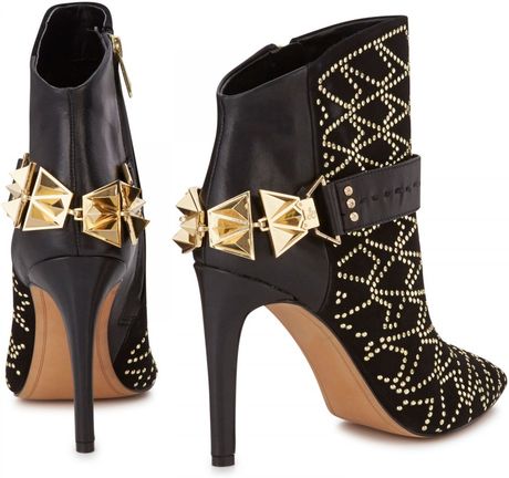 Sam Edelman Mila Studded Suede Ankle Boots in Black | Lyst