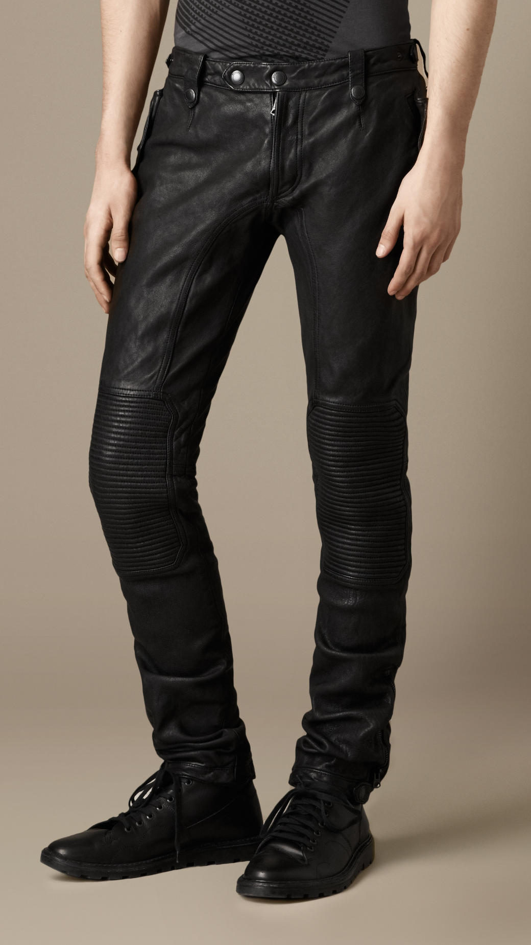 Lyst - Burberry Skinny Leather Biker Trousers in Black for Men