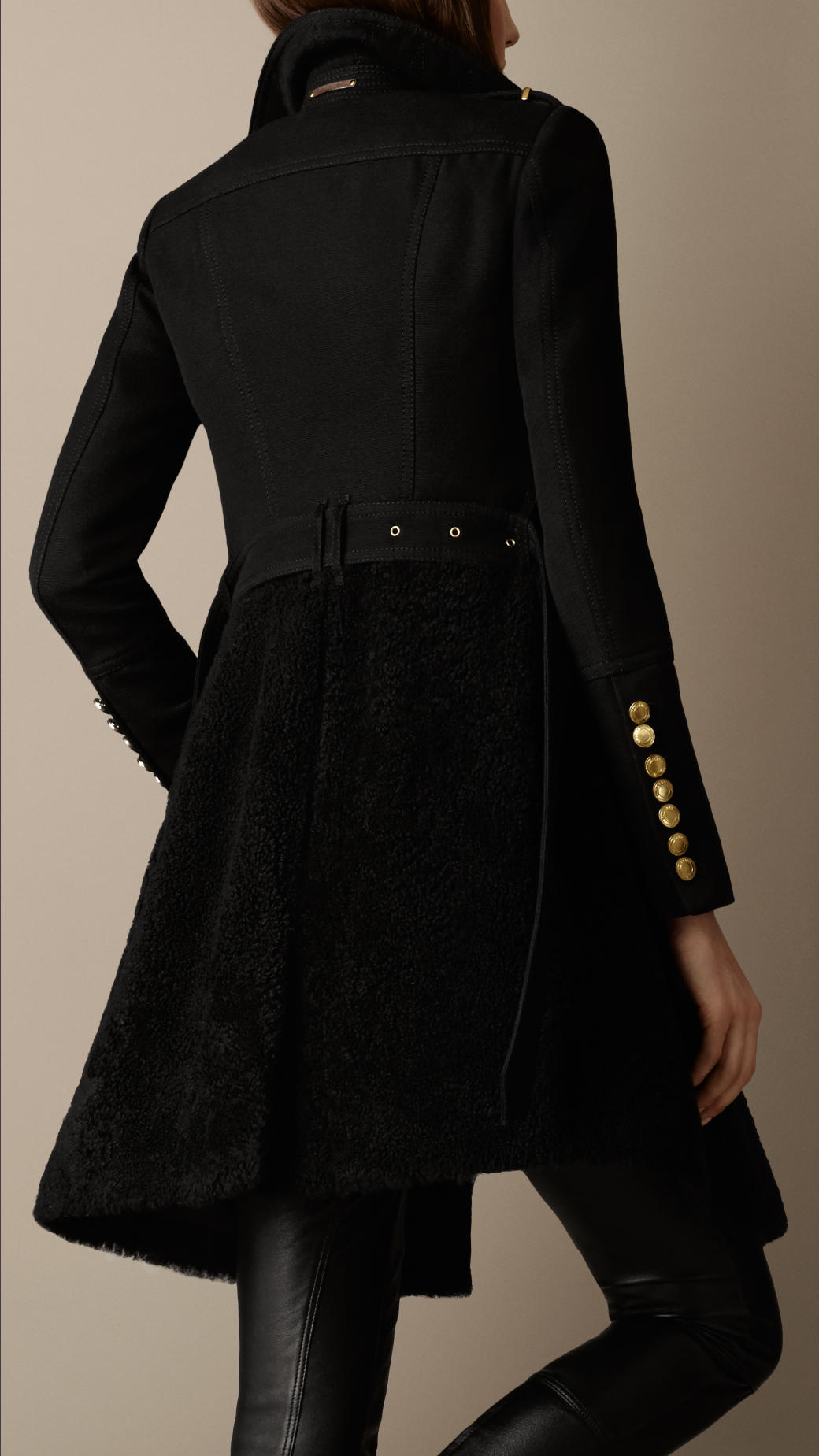 Lyst - Burberry Shearling Skirt Fitted Coat in Black