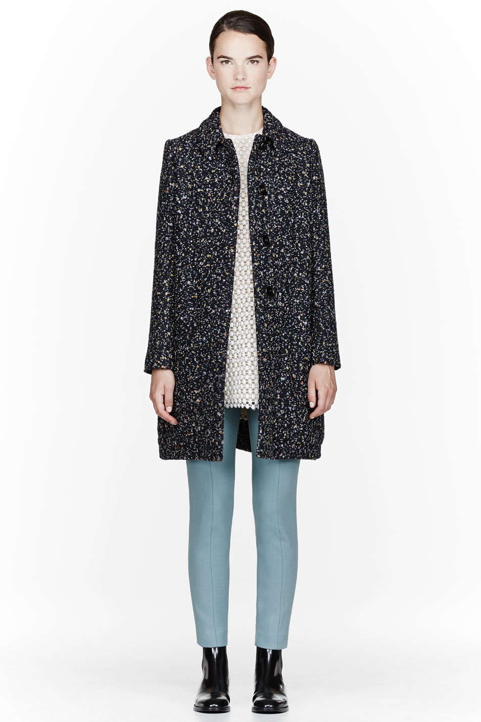 Chloé Blue Tweed Confetti Slub Coat in Blue Lyst