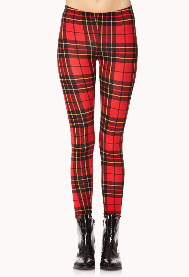 Forever 21 Standout Plaid Leggings in Red (Red/black) | Lyst