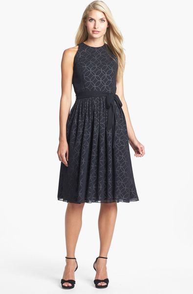 Isaac Mizrahi New York Print Chiffon Fit Flare Dress in Black | Lyst