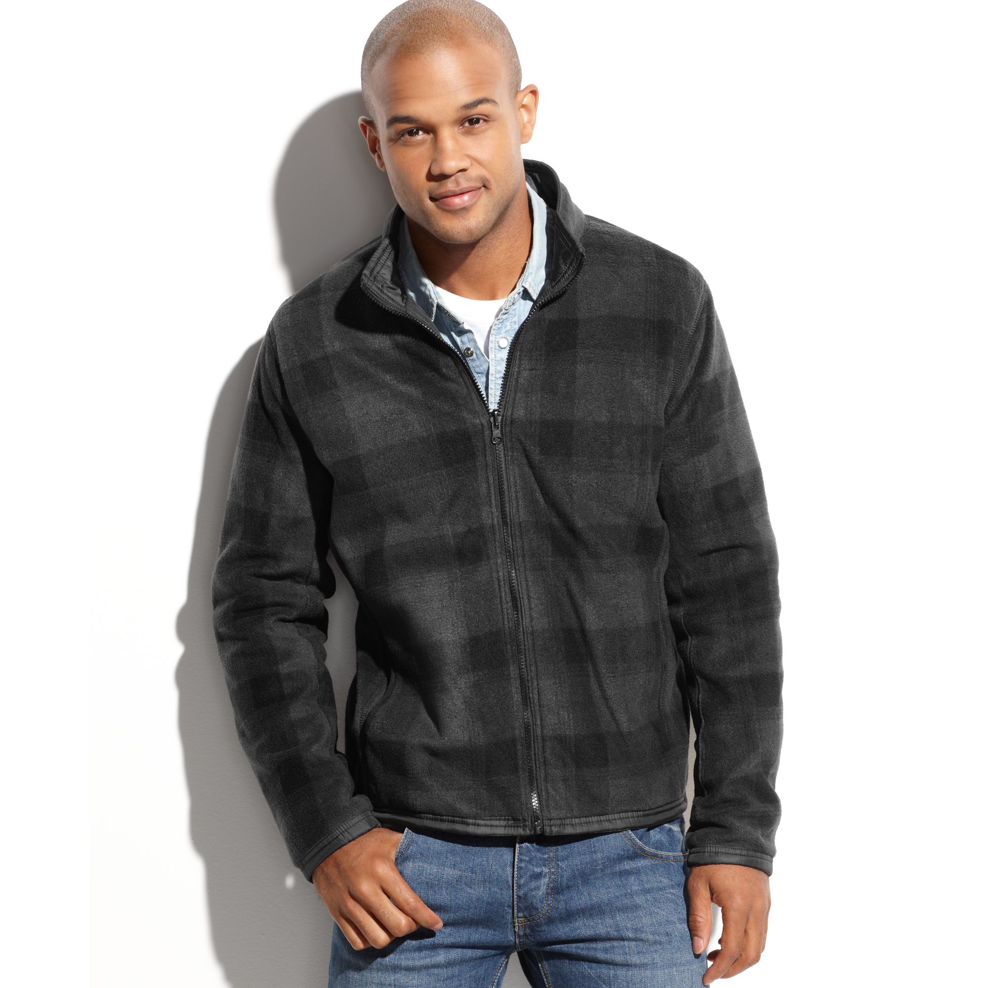 Kenneth cole Reversible Nylon Plaid Fleece Jacket for Men | Lyst