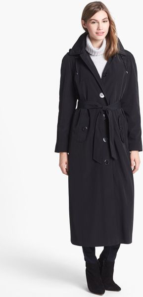 London Fog Long Trench Coat with Detachable Hood Liner in Black | Lyst