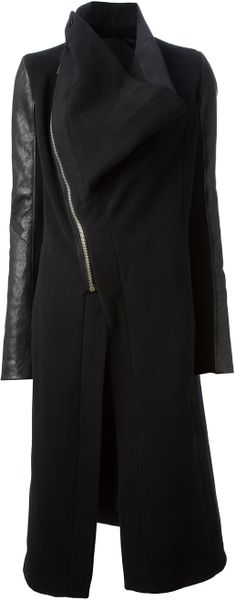 Rick Owens Cowl Neck Coat in Black | Lyst