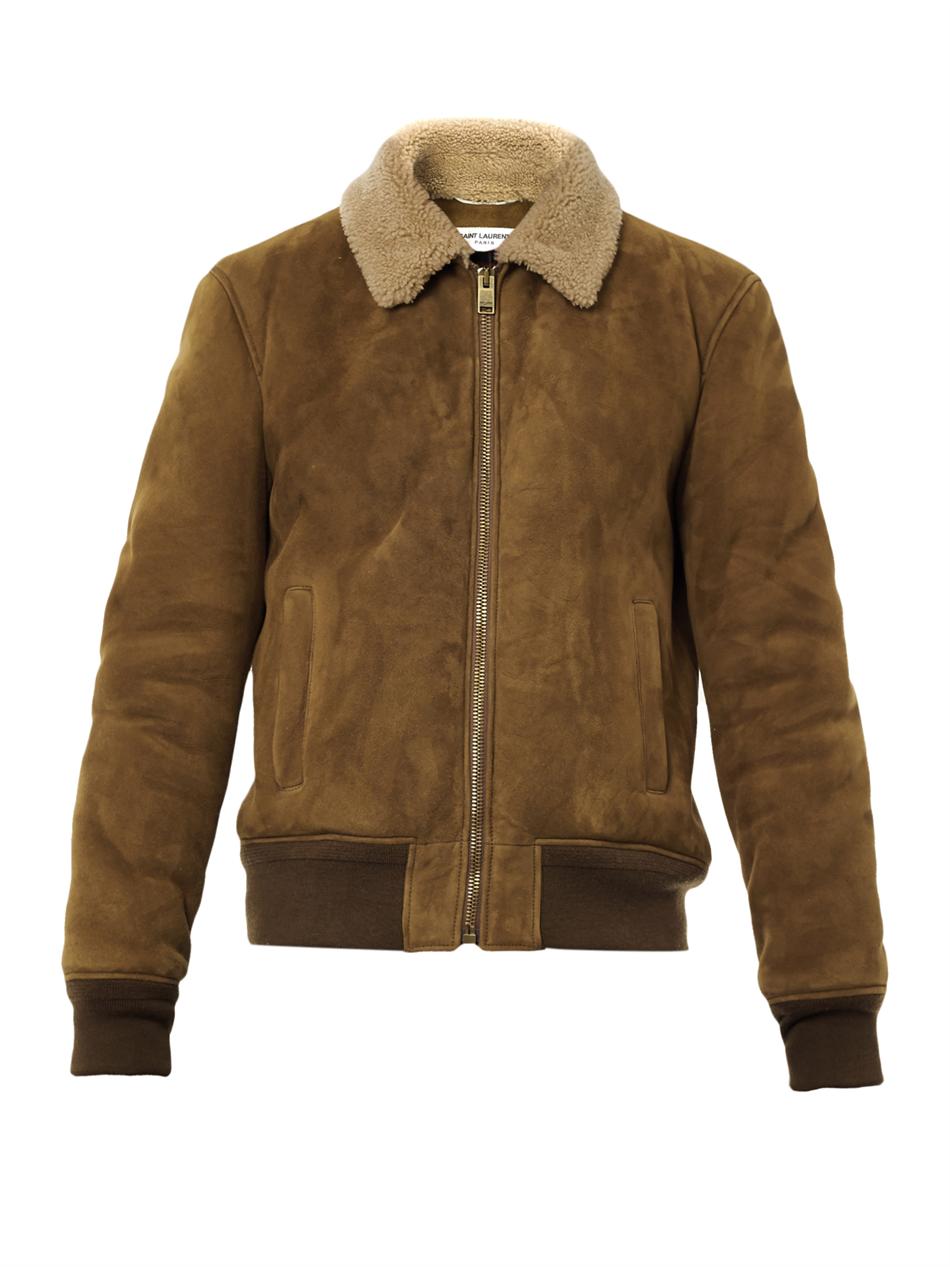 Lyst - Saint Laurent Suede and Shearling Bomber Jacket in Brown for Men