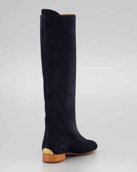 Chloé Flat Tall Suede Boot Navy in Blue (NAVY) | Lyst