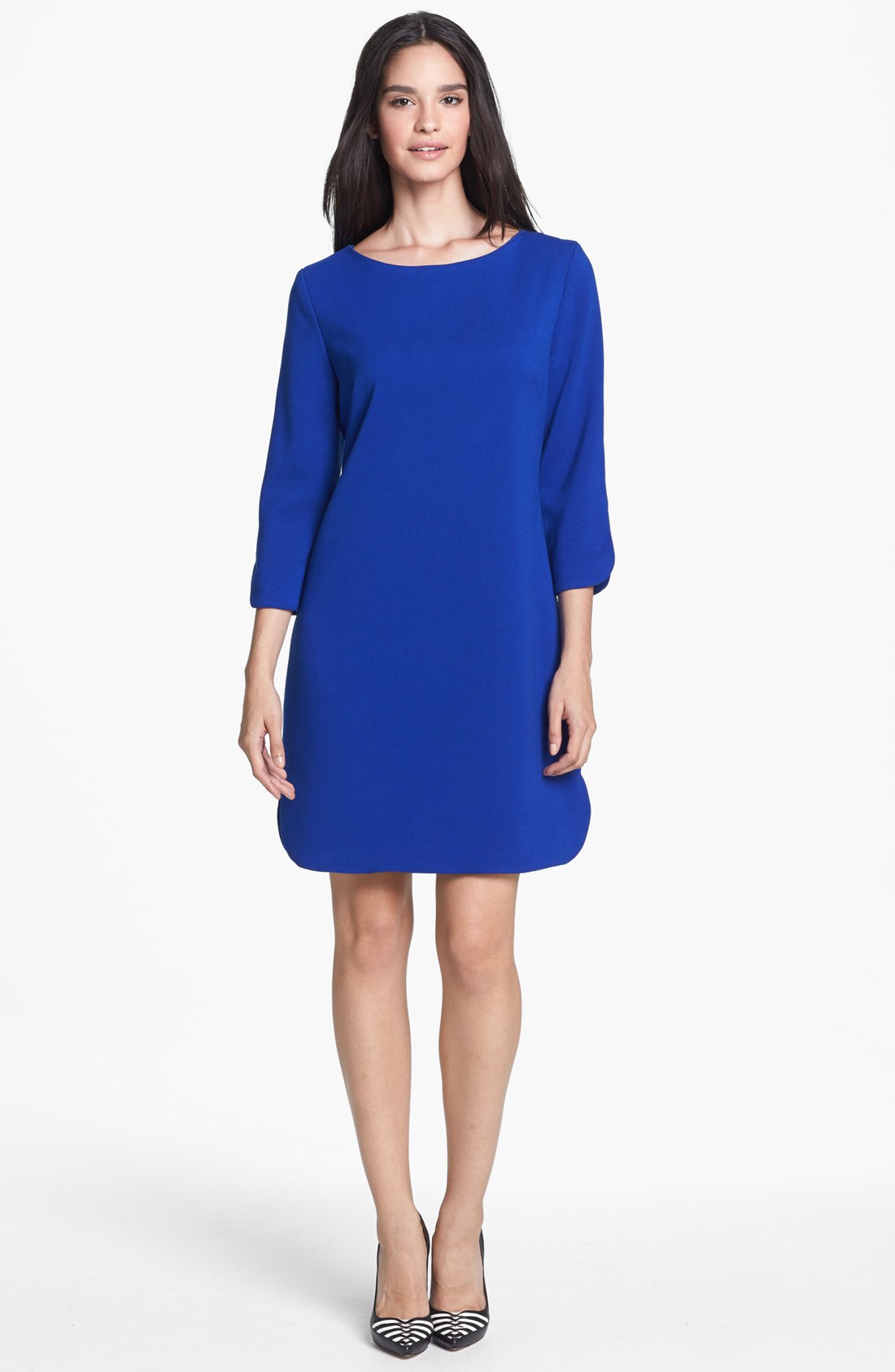 Eliza J Split Cuff Boatneck Shift Dress in Blue (Cobalt) | Lyst