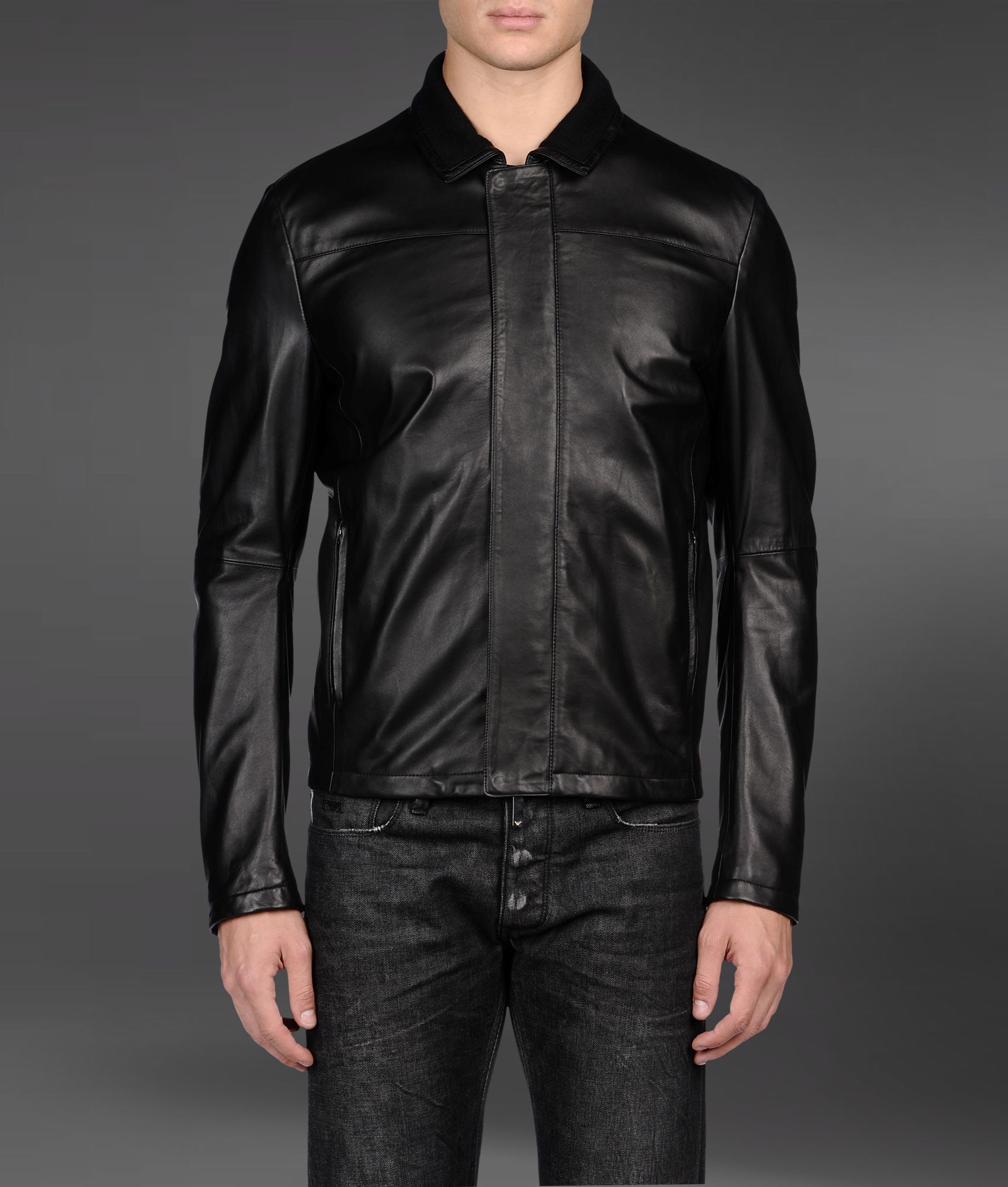 Lyst Emporio Armani Leather Jacket With Knit Back In Black For Men 9151