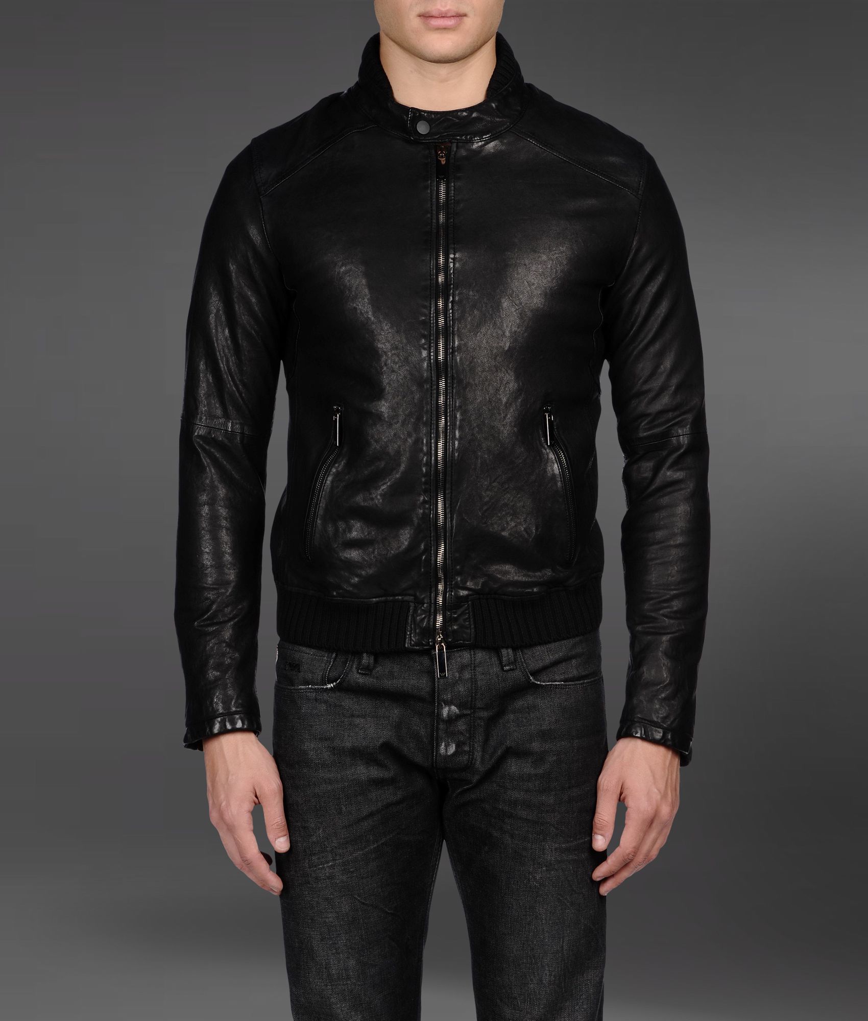 Lyst - Emporio Armani Biker Jacket with Leather Sleeves in Black for Men