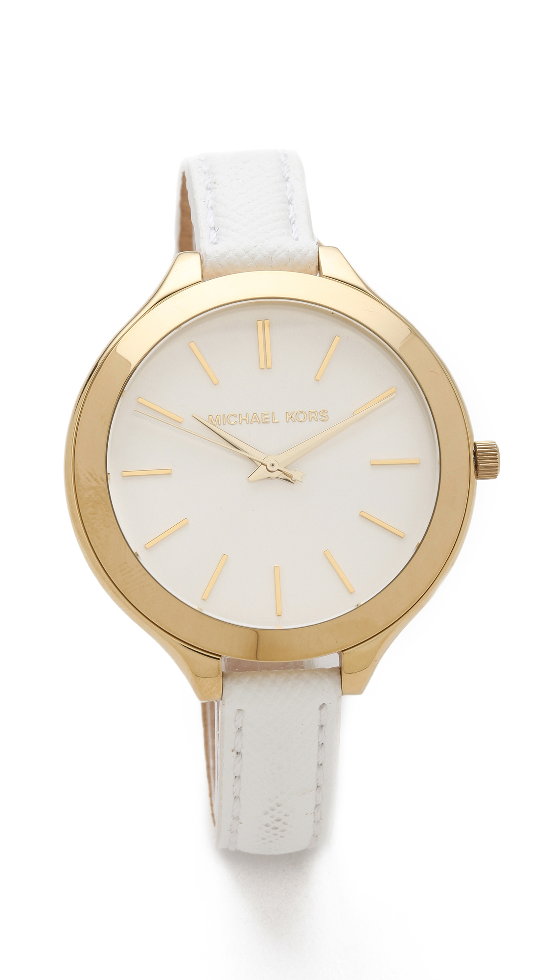 Michael Kors Leather Slim Runway Watch in White (Gold/White) | Lyst