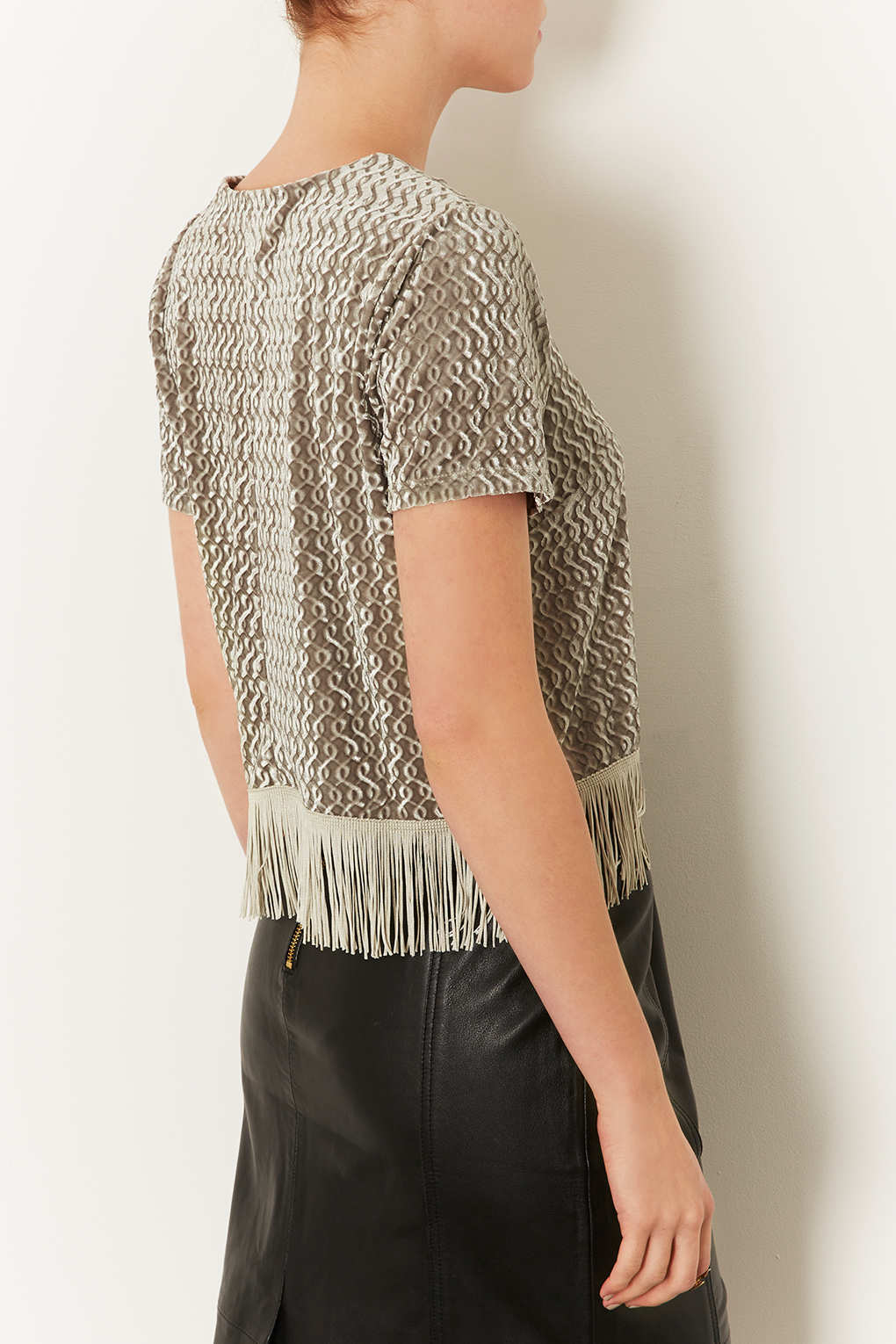 Lyst Embossed Velvet Fringe Tee in Gray
