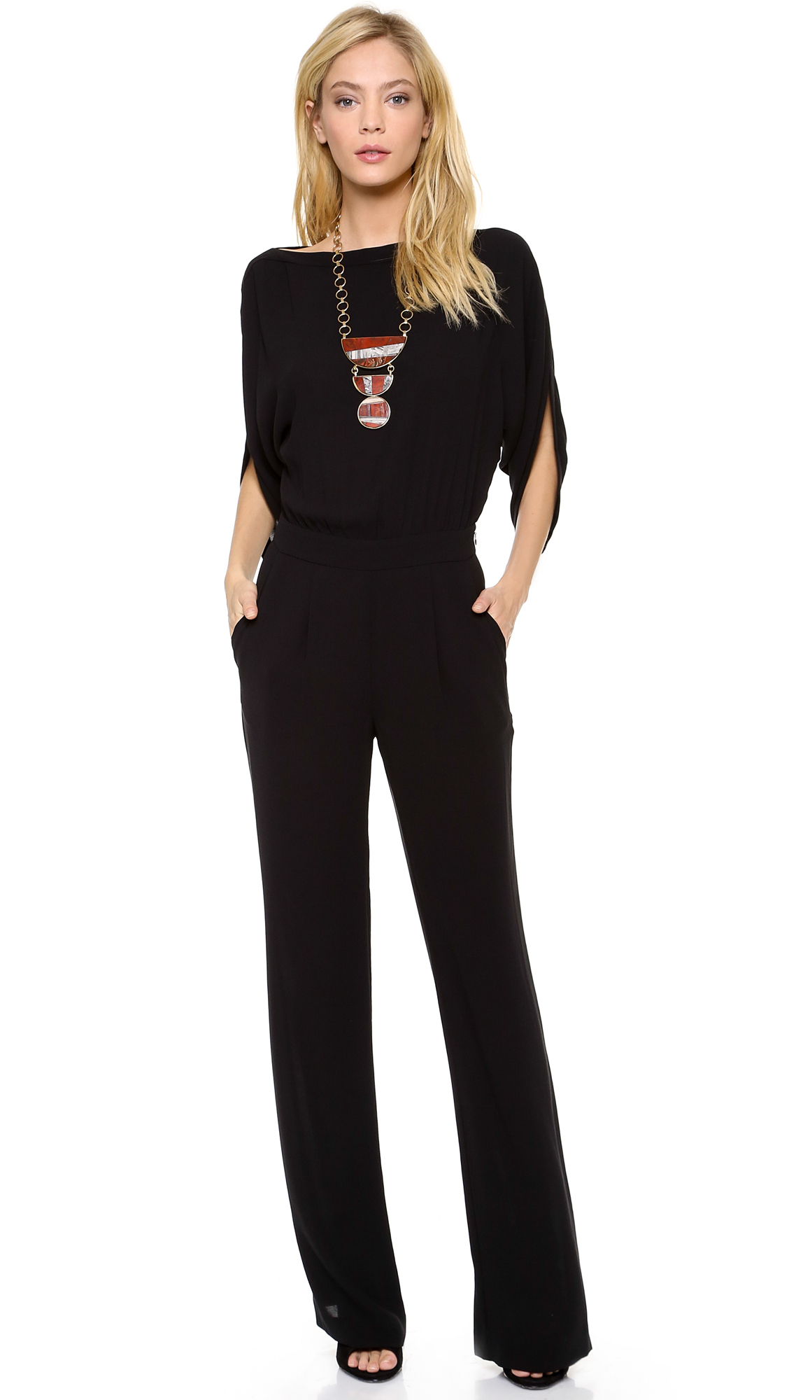 Diane von furstenberg Margot Crepe Wrap Jumpsuit in Black | Lyst