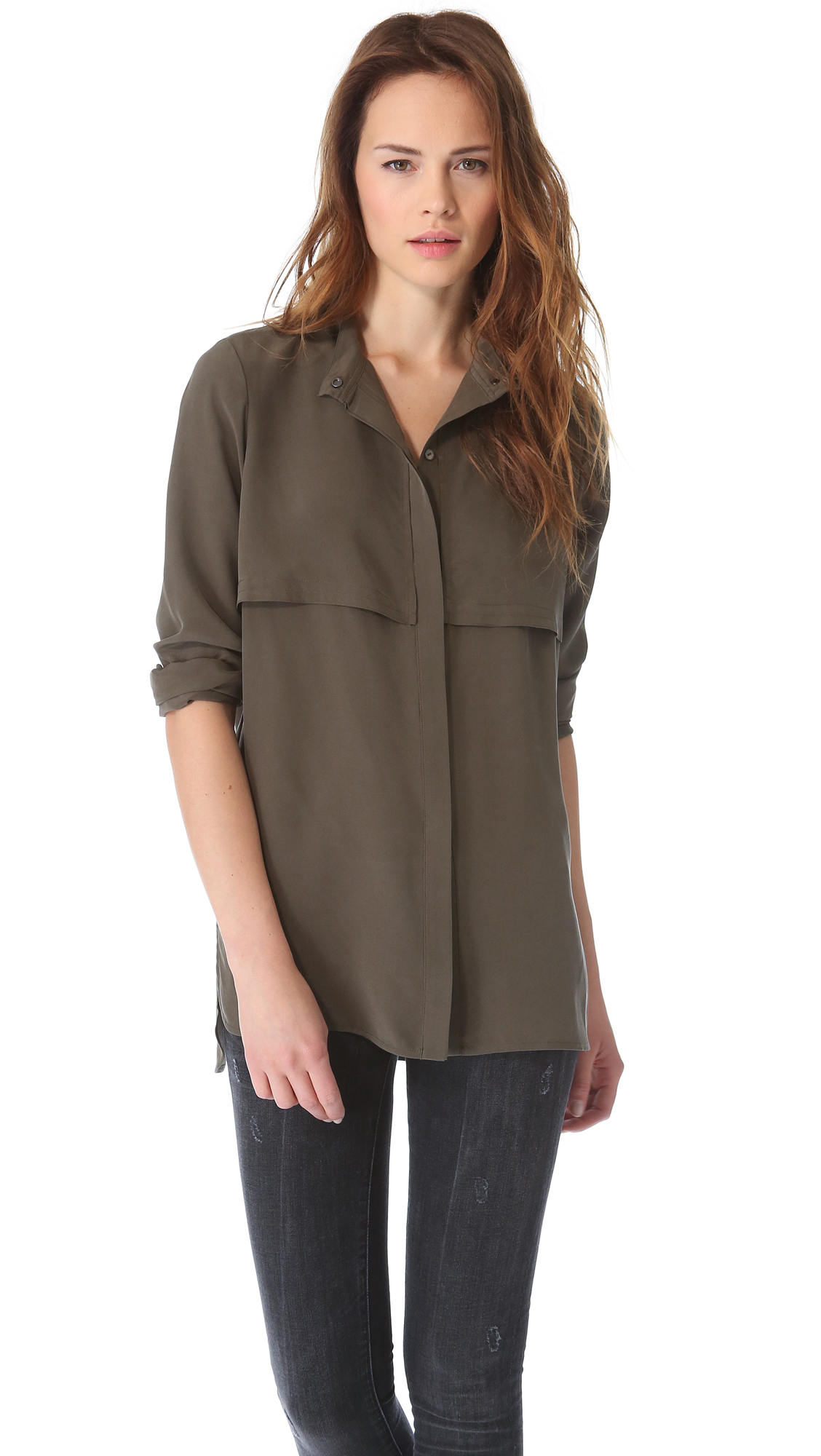 Lyst Vince Military Blouse in Brown