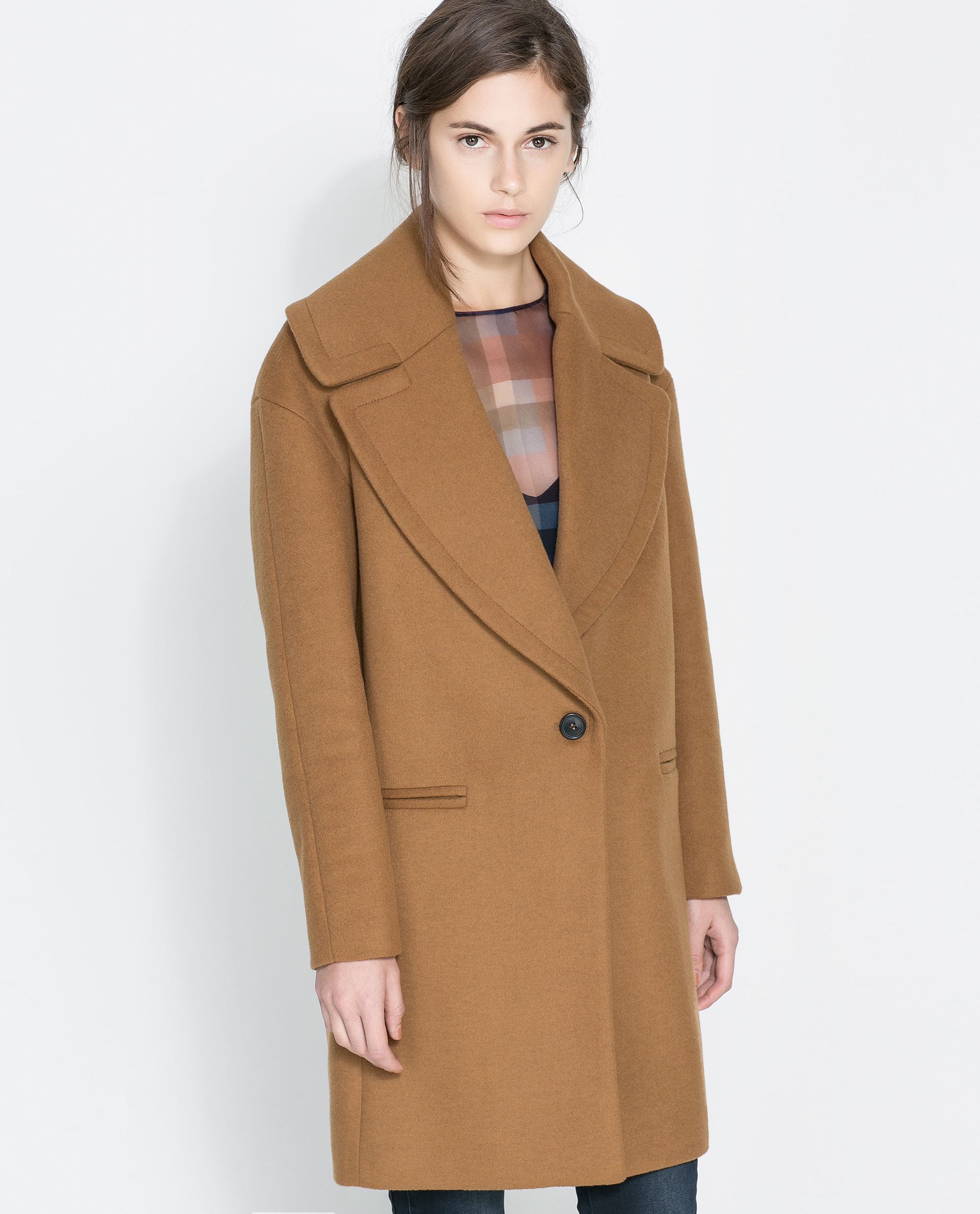 Zara Coat with Large Lapel in Natural | Lyst