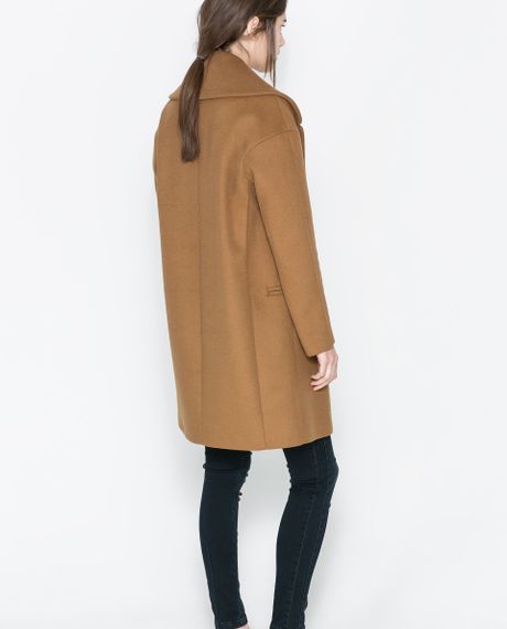 Zara Coat with Large Lapel in Beige (Camel) | Lyst