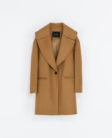 Zara Coat with Large Lapel in Beige (Camel) | Lyst