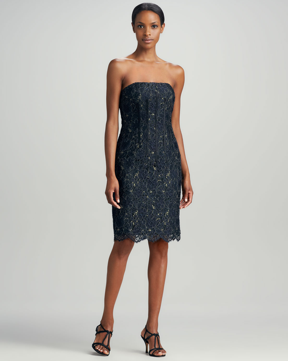 Aidan Mattox Strapless Lace Cocktail Dress in Black | Lyst