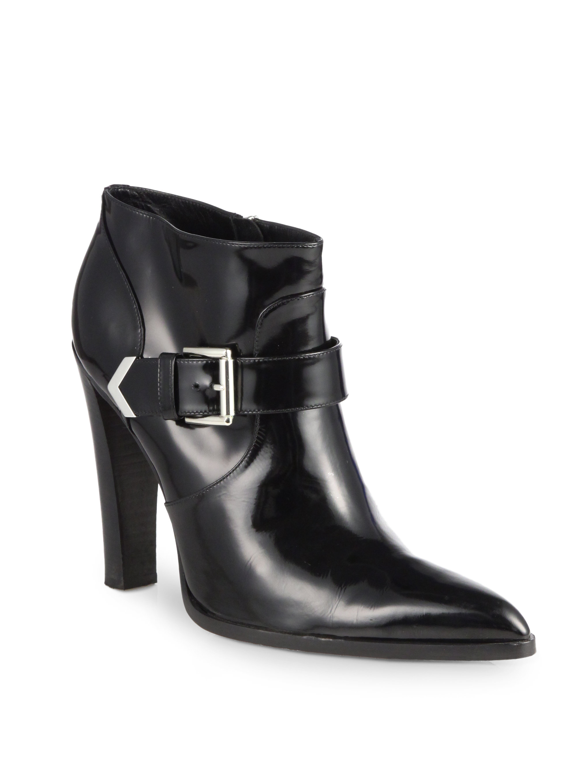 ladies black patent leather ankle boots