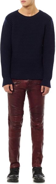 Balmain Distressed Leather Jeans in Red for Men (burgundy) | Lyst