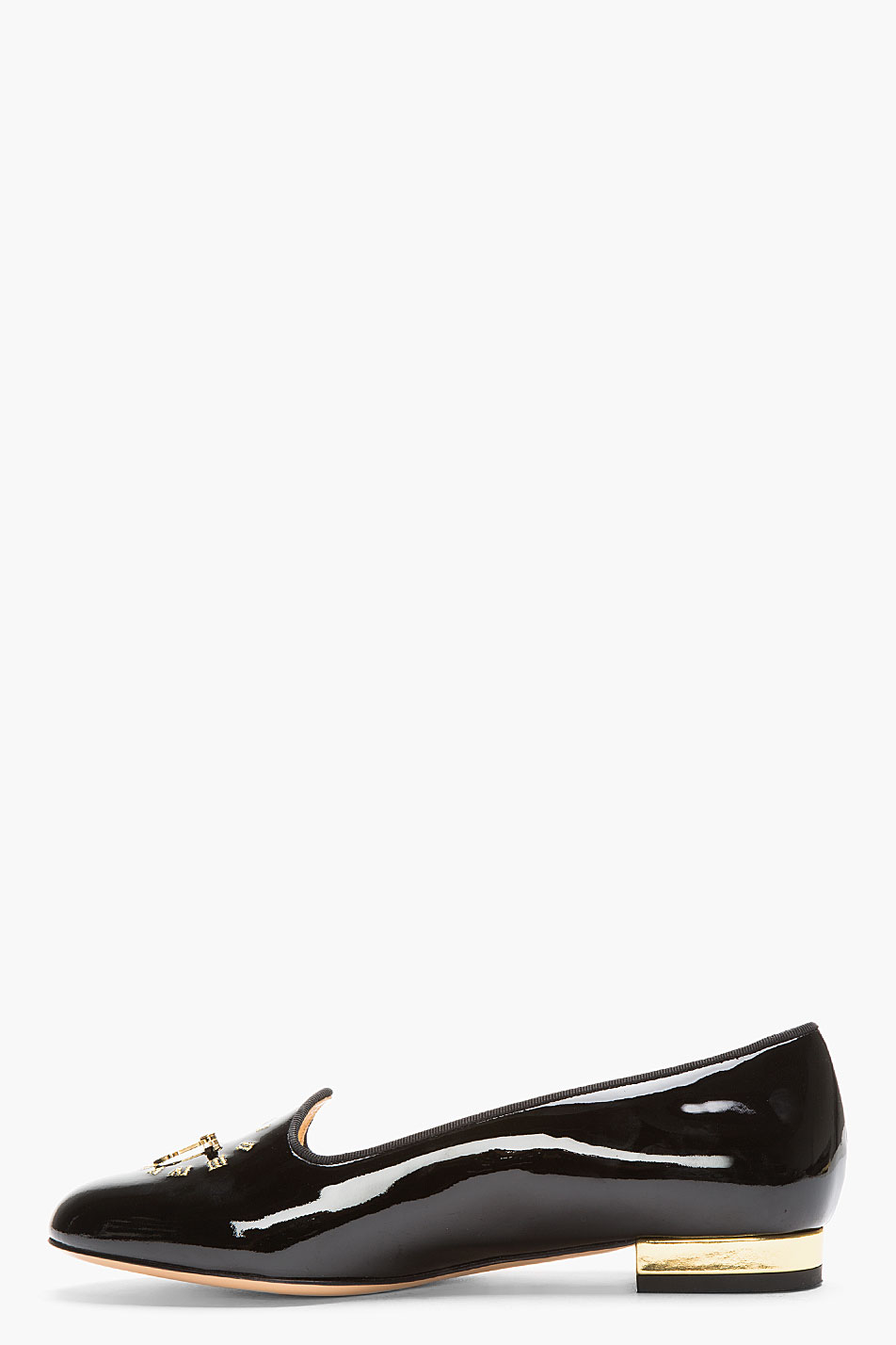 Lyst - Charlotte Olympia Black Patent Leather Fashionably Late Flats in ...