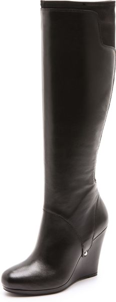 Dkny Nadia Stretch Back Wedge Boots in Black | Lyst
