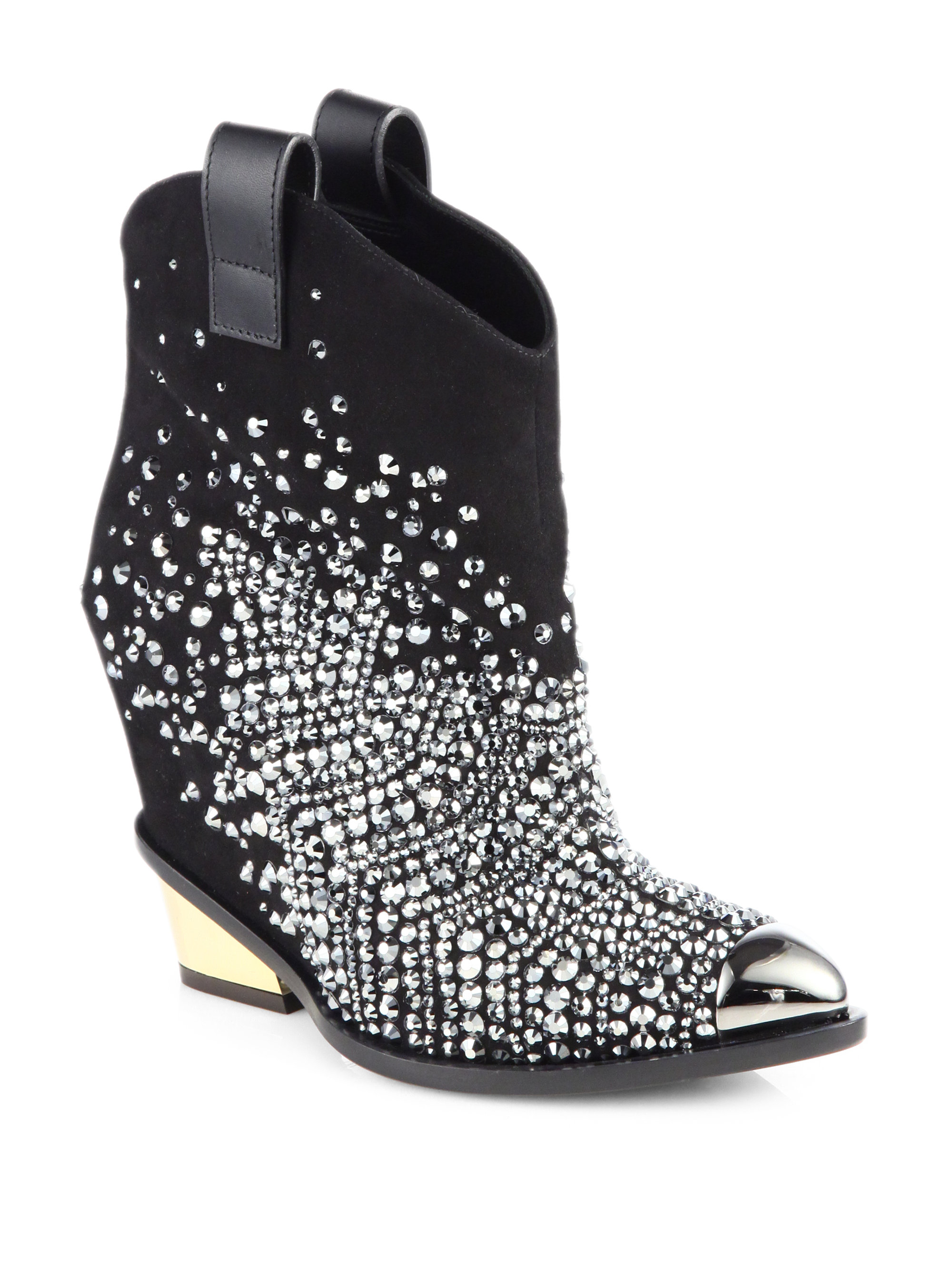 Lyst - Giuseppe Zanotti Crystal Metal Suede Wedge Ankle Boots in Black