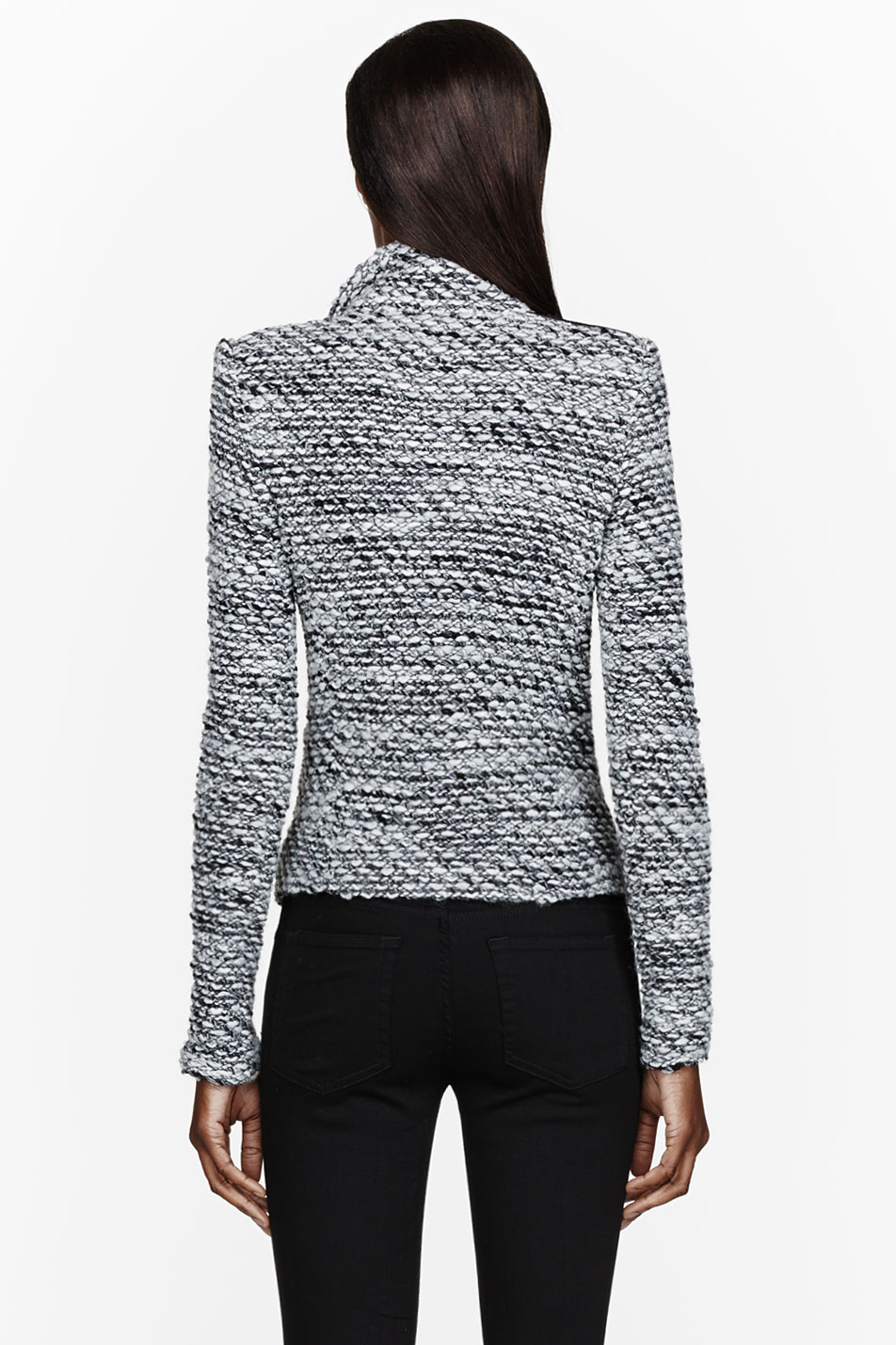 Iro Black And White Leather Trimmed Knit Josepina Jacket In Gallery
