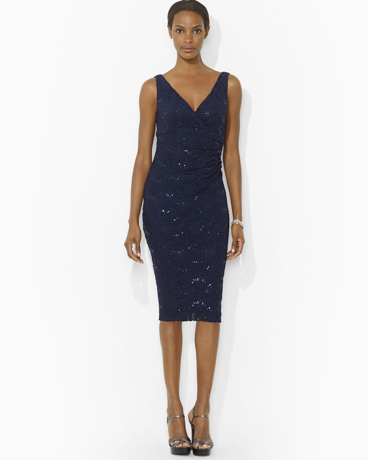 Lauren Ralph Lauren Satin Portrait Collar Jersey Gown | Dillard's