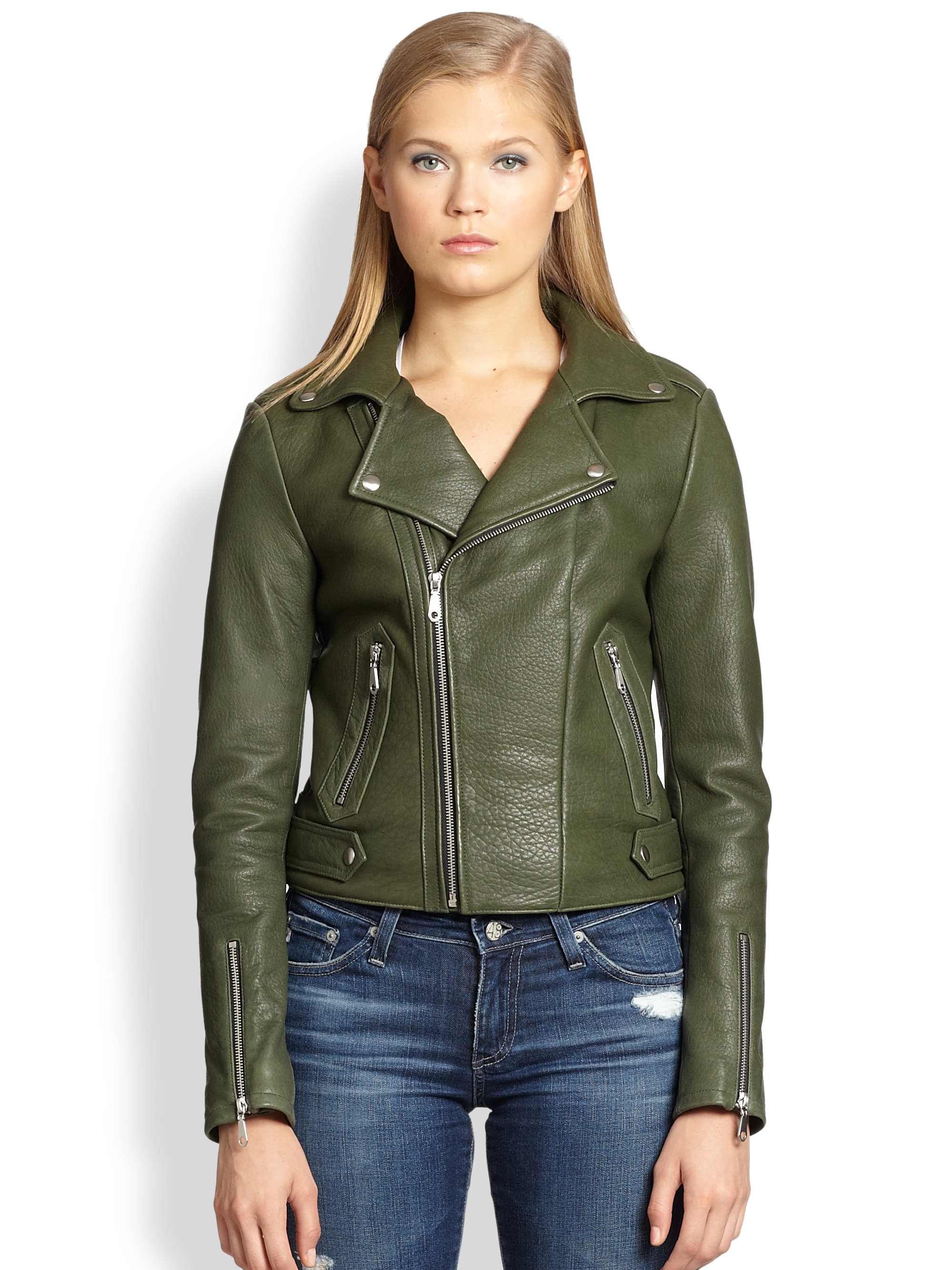 Lyst - Rebecca Minkoff Wolf Leather Moto Jacket in Green