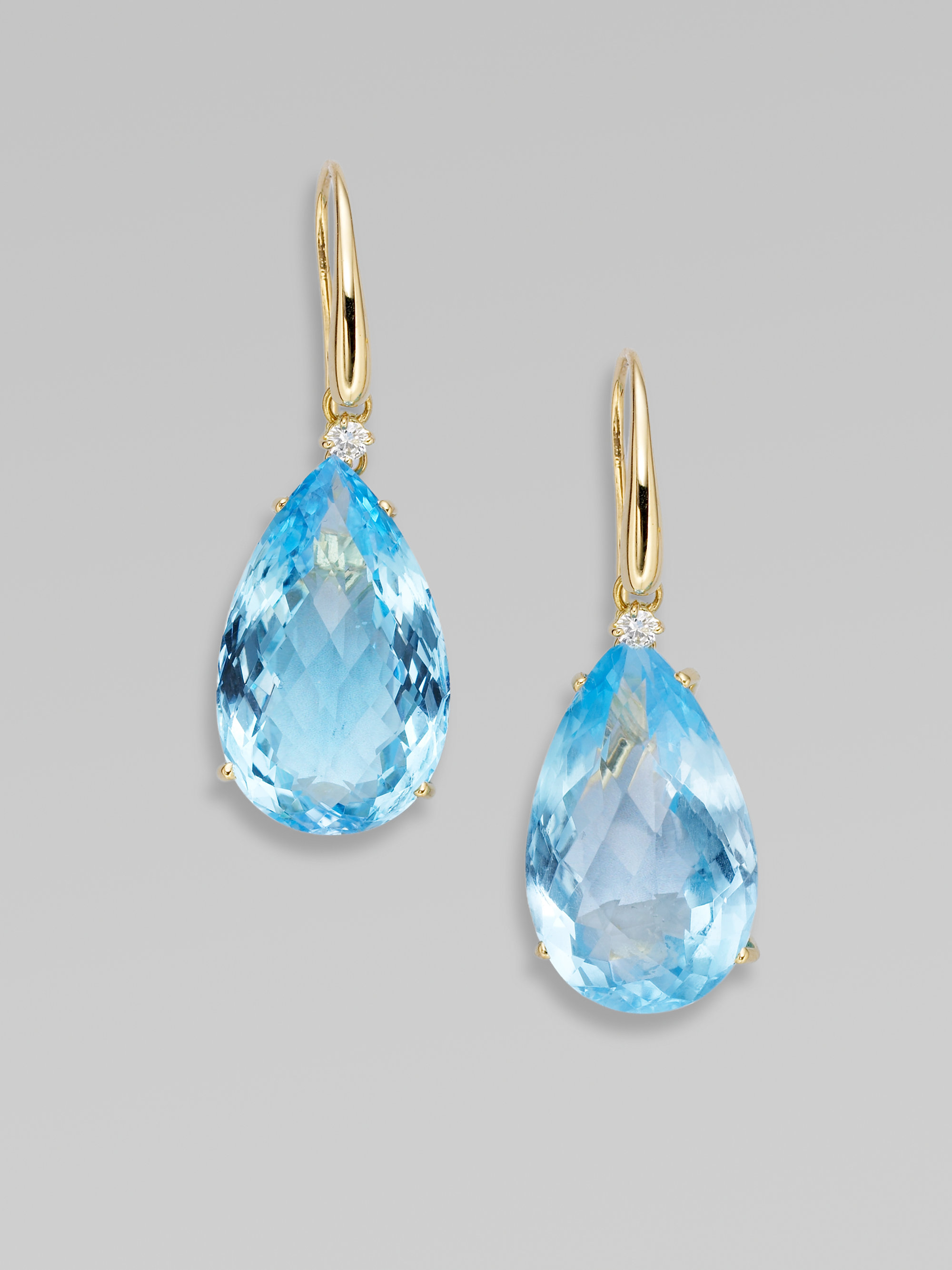 Lyst Roberto Coin Blue Topaz Diamond 18k Yellow Gold Earrings In Gallery