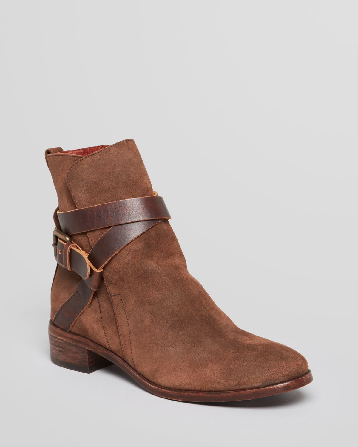 brown suede booties low heel