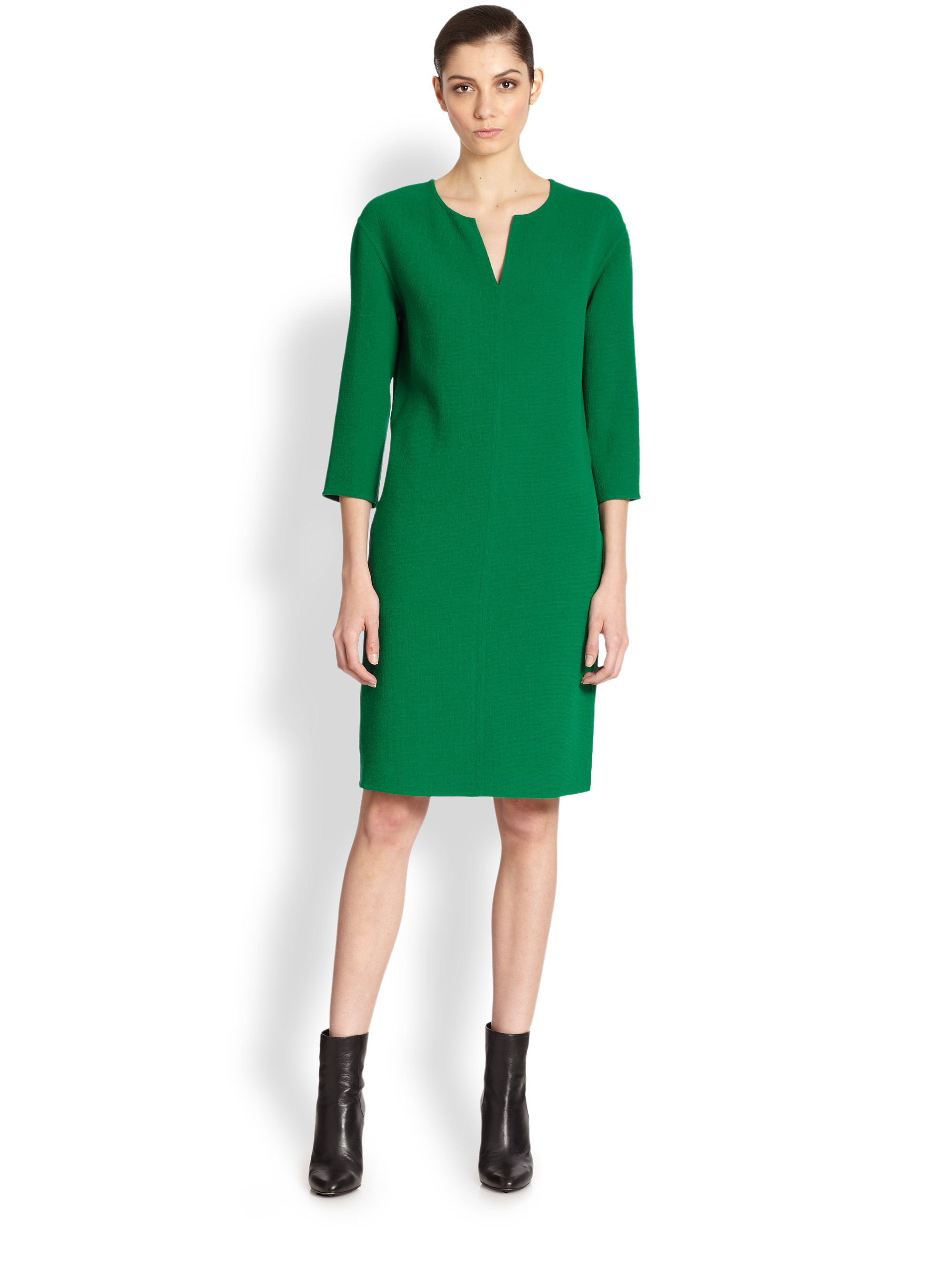 Lyst - St. John Wool Crepe Dress in Green