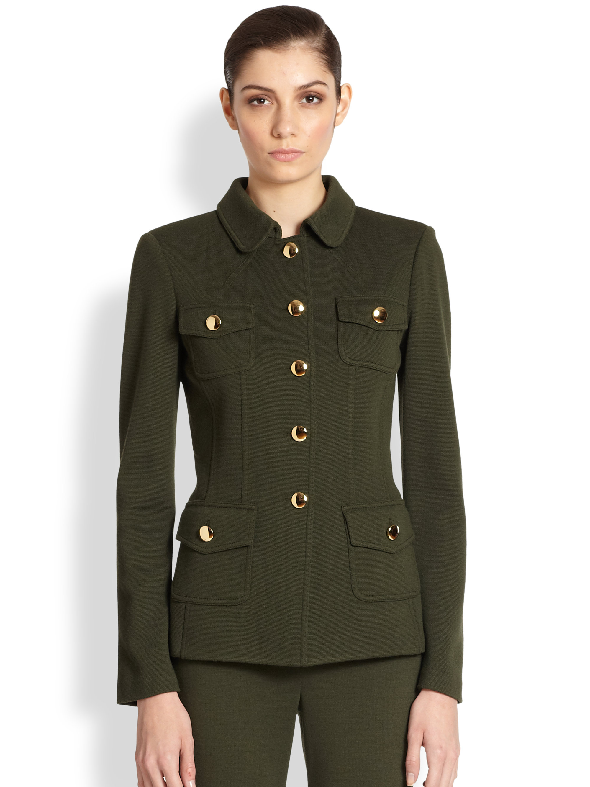 Lyst St. John Knit Military Jacket in Green