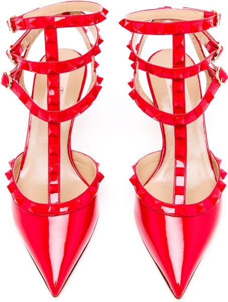 Valentino Studded Patent Leather Kitten Heels in Red | Lyst