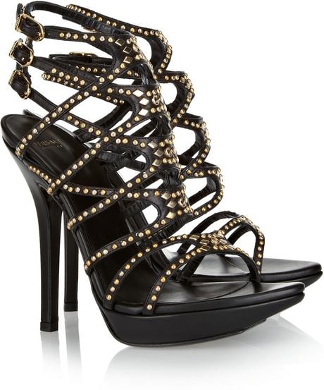 Versace Studded Leather Sandals in Black | Lyst