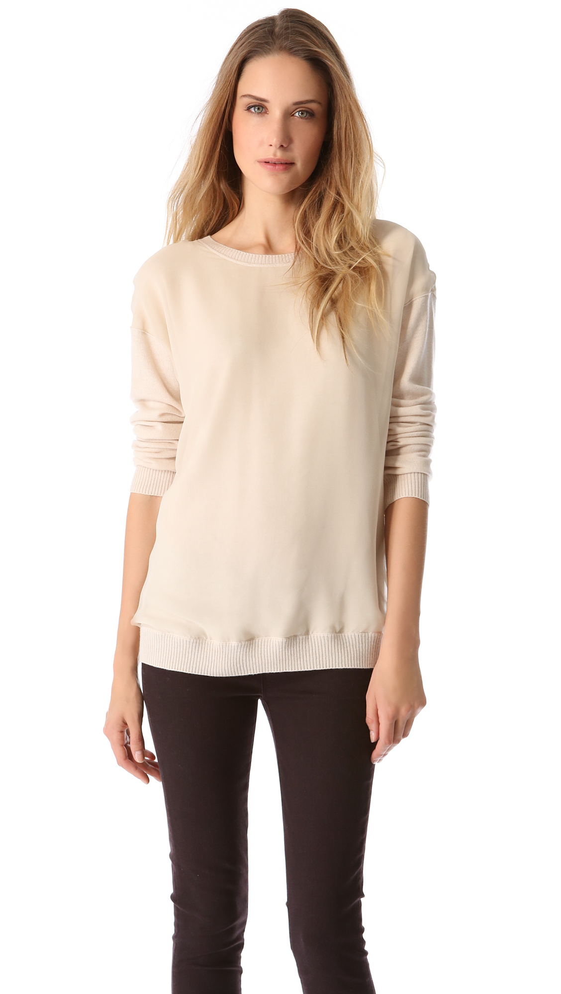 Lyst - Vince Chiffon Overlay Sweater in Natural